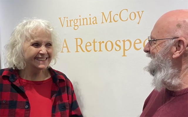 Virginia McCoy and her partner Frank MacDonald at the Virginia McCoy retrospective exhibition.