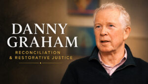 Danny Graham interview thumbnail for Friends United Reconciliation Talks, with text reading Reconciliation & Restorative Justice.