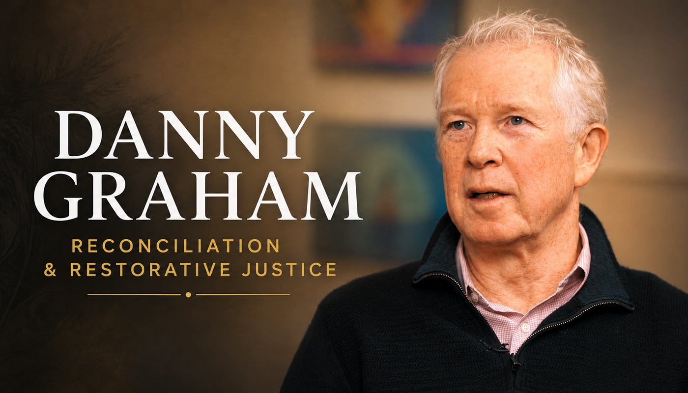 Danny Graham interview thumbnail for Friends United Reconciliation Talks, with text reading Reconciliation & Restorative Justice.