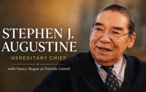 Hereditary Chief Stephen J. Augustine in conversation with Nancy Regan at Friends United