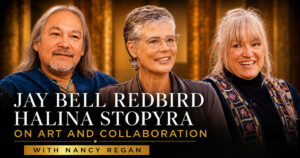 Jay Bell Redbird and Halina Stopyra in conversation with Nancy Regan at Friends United