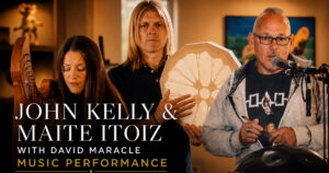 John Kelly, Maite Itoiz and David R. Maracle during a music performance at Friends United in Canada.