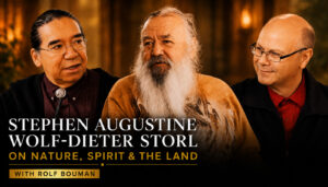 Stephen Augustine and Wolf-Dieter Storl in conversation with Rolf Bouman at Friends United in Cape Breton