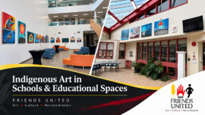 Social image for Indigenous Art in Schools and Educational Spaces featuring Friends United artwork at NSCC Sydney Waterfront Campus and SAERC High School