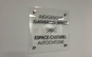 Indigenous Gathering Space sign at the Canadian Coast Guard College in Sydney, Nova Scotia