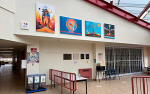 Artwork by Gordon Fiddler, Loretta Gould and Shianne Gould displayed at SAERC High School